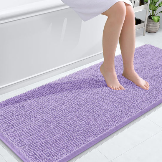 Picture of OLANLY Bathroom Rugs 59x24, Extra Soft Absorbent Chenille Bath Rugs, Rubber Backing Quick Dry, Machine Washable Bath Mats for Bathroom Floor, Tub and Shower, Home Decor Accessories, Lavender