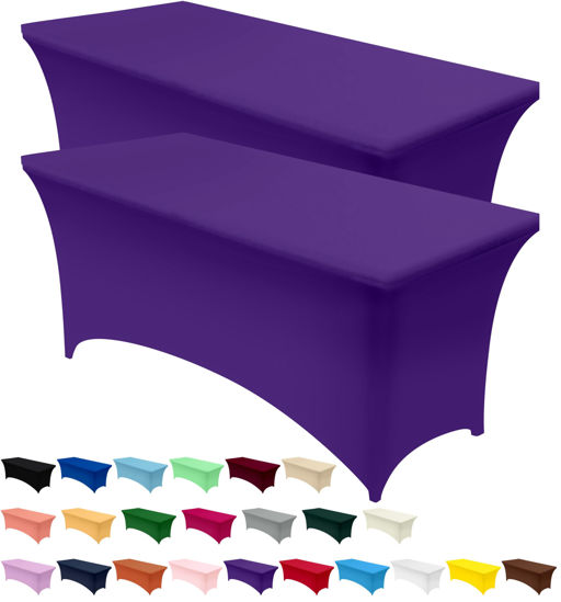 Picture of Utopia Kitchen Spandex Tablecloth 2 Pack [4FT, Purple] Tight, Fitted, Washable and Wrinkle Resistant Stretch Rectangular Patio Table Cover for Event, Wedding, Banquet & Parties [48Lx30Wx30H Inch]