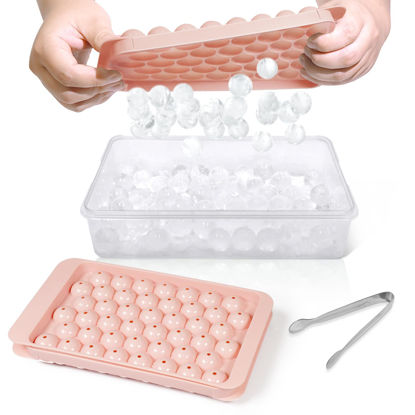 Picture of WIBIMEN Ice Cube Tray with Lid and Bin - Round Ice Trays for Freezer with Lid - Ice Cube Trays for Freezer with Ice Container (0.8"-2PACK Pink)
