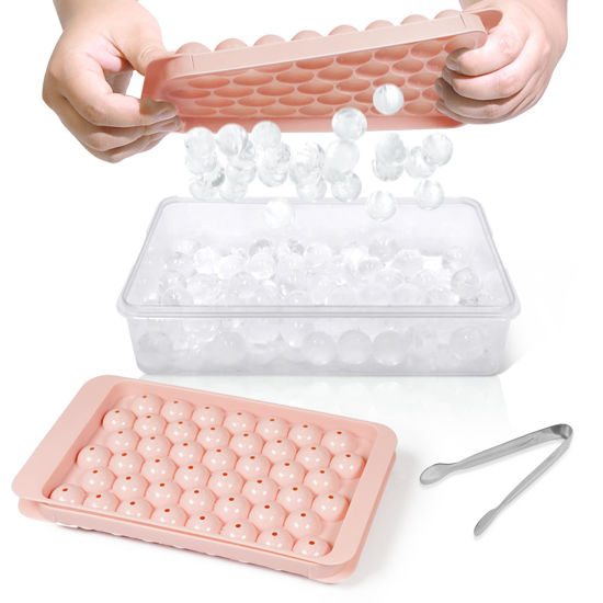Picture of WIBIMEN Ice Cube Tray with Lid and Bin - Round Ice Trays for Freezer with Lid - Ice Cube Trays for Freezer with Ice Container (0.8"-2PACK Pink)
