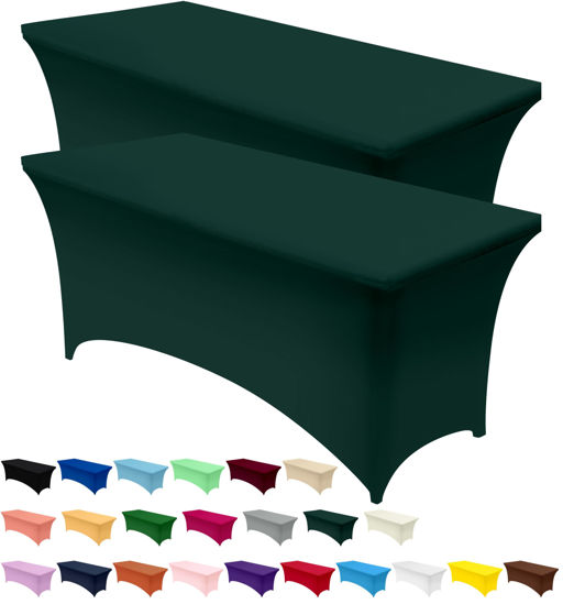 Picture of Utopia Kitchen Spandex Tablecloth 2 Pack [4FT, Hunter Green] Tight, Fitted, Washable and Wrinkle Resistant Stretch Rectangular Patio Table Cover for Event, Wedding & Parties [48Lx30Wx30H Inch]