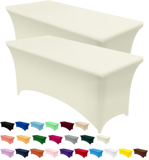 Picture of Utopia Kitchen Spandex Tablecloth 2 Pack [4FT, Ivory] Tight, Fitted, Washable and Wrinkle Resistant Stretch Rectangular Patio Table Cover for Event, Wedding, Banquet & Parties [48Lx30Wx30H Inch]