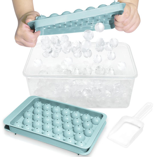 Picture of WIBIMEN Ice Cube Tray with Lid and Bin - Round Ice Trays for Freezer with Lid - Ice Cube Trays for Freezer with Ice Container (1"-2PACK Blue)