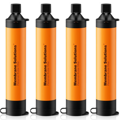 Picture of Membrane Solutions Personal Water Filter, Survival Filtration Straw Portable Gear, Emergency Preparedness, Supply for Drinking Hiking Camping Travel Hunting Fishing Team Family Outing (Orange, 4 Pack)