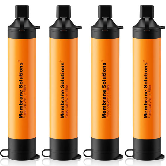 Picture of Membrane Solutions Personal Water Filter, Survival Filtration Straw Portable Gear, Emergency Preparedness, Supply for Drinking Hiking Camping Travel Hunting Fishing Team Family Outing (Orange, 4 Pack)