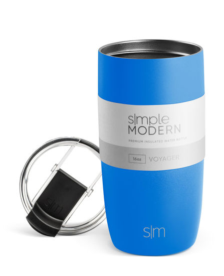 Picture of Simple Modern Travel Coffee Mug Tumbler with Flip Lid | Reusable Insulated Stainless Steel Cold Brew Iced Coffee Cup Thermos | Gifts for Women Men Him Her | Voyager Collection | 16oz | Supersonic Blue