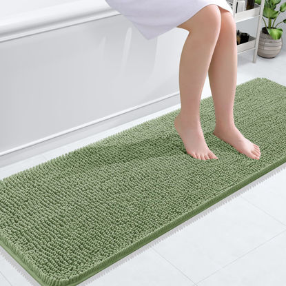 Picture of OLANLY Bathroom Rugs 59x20, Extra Soft Absorbent Chenille Bath Rugs, Rubber Backing Quick Dry, Machine Washable Bath Mats for Bathroom Floor, Tub and Shower, Home Decor Accessories, Sage Green