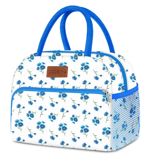 Picture of Coobiiya Blue Daisy Lunch Bag Women, Lunch Box for Women Adult Men, Small Lunch Bag Leakproof Cute Lunch Tote Large Capacity Reusable Insulated Cooler Lunch Container for Work/Office/Picnic/Travel
