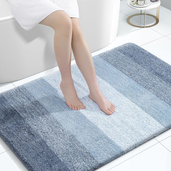 Picture of OLANLY Bathroom Rug Mat 47x32, Extra Soft and Absorbent Microfiber Bath Rugs, Non-Slip Plush Shaggy Bath Carpet, Machine Wash Dry, Bath Mats for Bathroom Floor, Tub and Shower, Blue