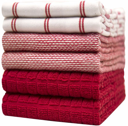 Picture of Premium Kitchen Towels (20”x 28”, 6 Pack) - Large Cotton Kitchen Hand Towels - Flat & Terry Towel - Highly Absorbent Tea Towels Set with Hanging Loop (Red Check)