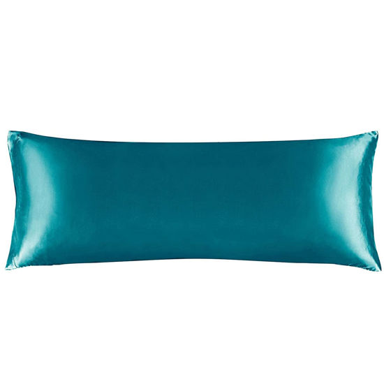 Picture of BEDELITE Satin Silk Body Pillow Pillowcase for Hair and Skin, Premium and Silky Teal Long Body Pillow Case Cover 20x54 with Envelope Closure