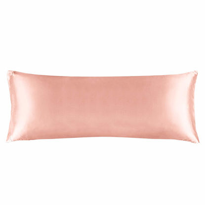 Picture of BEDELITE Satin Silk Body Pillow Pillowcase for Hair and Skin, Premium and Silky Coral Long Body Pillow Case Cover 20x54 with Envelope Closure