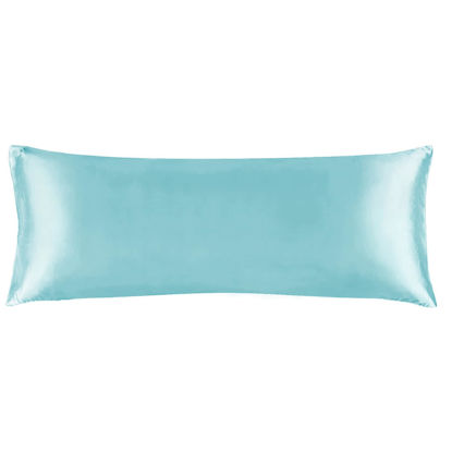 Picture of BEDELITE Satin Silk Body Pillow Pillowcase for Hair and Skin, Premium and Silky Blue Long Body Pillow Case Cover 20x54 with Envelope Closure