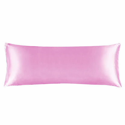 Picture of BEDELITE Satin Silk Body Pillow Pillowcase for Hair and Skin, Premium and Silky Pink Long Body Pillow Case Cover 20x54 with Envelope Closure