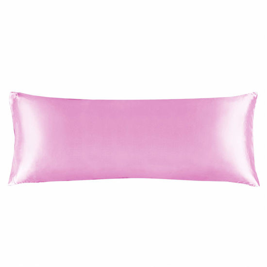 Picture of BEDELITE Satin Silk Body Pillow Pillowcase for Hair and Skin, Premium and Silky Pink Long Body Pillow Case Cover 20x54 with Envelope Closure