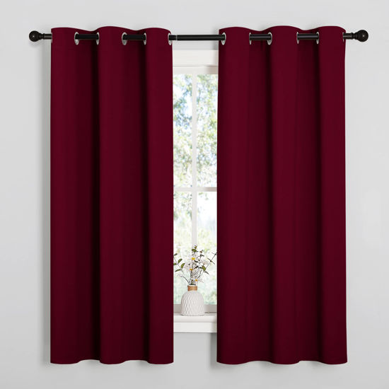 Picture of NICETOWN Blackout Curtains for Bedroom, Window Room Darkning Curtains/Drapes, Cold and Heat Reduction Curtains for Kitchen Living Room (Wine Red, 2 Panels, W42 x L63 inches)