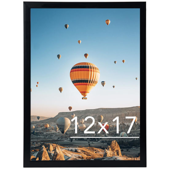 Picture of JCJMY 12x17 Picture Frame Black for Wall Hanging, Wall Mounting Horizontally or Vertically, 12 x 17 Wall Gallery Poster Photo Frame with Shatter Resistant Plexiglass, Black