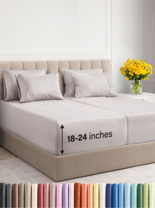 Picture of Extra Deep Split King Sheet Set - 7 Piece Breathable & Cooling Sheets - Hotel Luxury Bedding Set w/18-24 Inch Extra Deep Pockets - Easy Fit, Soft, Wrinkle Free & Comfy - Light Grey, Split King Size