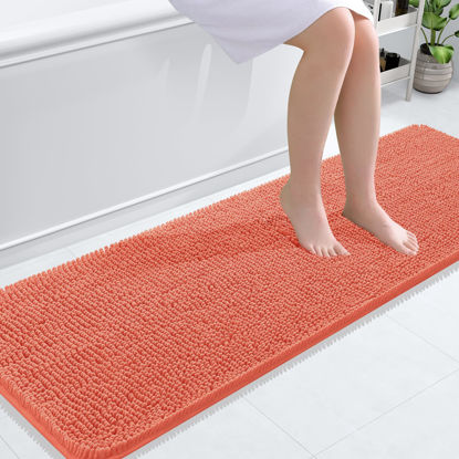 Picture of OLANLY Bathroom Rugs 59x20, Extra Soft Absorbent Chenille Bath Rugs, Rubber Backing Quick Dry, Machine Washable Bath Mats for Bathroom Floor, Tub and Shower, Home Decor Accessories, Coral