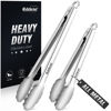 Picture of Eddeas All Metal Tongs For Cooking - Heat Resistant 600 Degrees Stainless Steel Kitchen Tongs, Set of 2-9" & 12 inch, Locking Tongs, For Food,Salad, BBQ, Grilling, Dishwasher safe