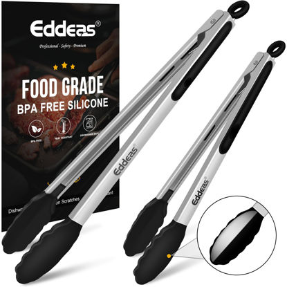Picture of 17 & 12 Inch Extra Long Kitchen Tongs with Silicone Tips, Heat Resistant 600 Degrees Silicone Tong, Stainless Steel Tongs for Cooking, Food, Bbq, Grilling, Barbecue, Dishwasher 2 Pack