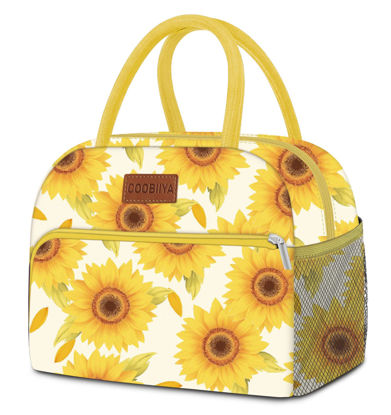 Picture of Coobiiya Lunch Bag Women, Lunch Box Lunch Bag for Women Adult Men, Small Leakproof Cute Lunch Tote Large Capacity Reusable Insulated Cooler Lunch Container for Work/Office/Picnic/Travel-Sun Flower