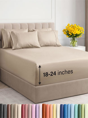 Picture of Extra Deep King Sheet Set - 6 Piece Breathable & Cooling Sheets - Hotel Luxury Bedding Set w/18-24 Inch Extra Deep Pockets - Easy & Secure Fit - Super Soft, Wrinkle Free and Comfy - Wheat, King Size