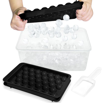 Picture of WIBIMEN Ice Cube Tray with Lid and Bin - Round Ice Trays for Freezer with Lid - Ice Cube Trays for Freezer with Ice Container (1"-2PACK Black)