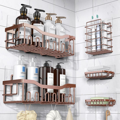 Picture of Shower Caddy 5 Pack,Adhesive Shower Organizer for Bathroom Storage&Home Decor&Kitchen,No Drilling,Large Capacity,Rustproof Stainless Steel Bathroom Organizer,Shower Shelves for Inside Shower-Larger