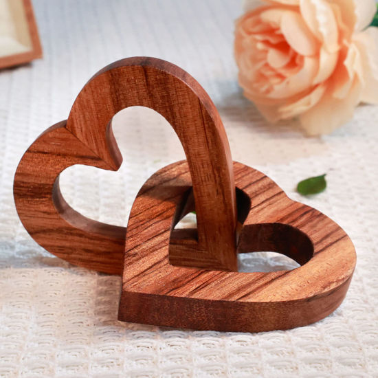 Picture of Valentine's Day Romantic Heart Gifts for Her, Handmade Wood Hearts Shape for Couple Wife Husband Wedding Anniversary Birthday Present (Linked Hearts (7CM))