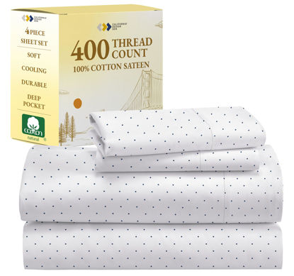 Picture of California Design Den Polka Dot - Sheets Softest 100% Cotton Sheets for King Size Bed, Luxury 400 Thread Count Sateen, Deep Pocket Printed Pattern Bed Sheets (Polka Dot)