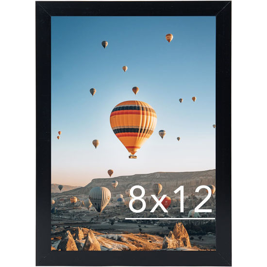 Picture of JCJMY 8x12 Picture Frame Black for Wall Hanging or Tabletop, Wall Mounting Horizontally or Vertically, 8 x 12 Wall Gallery Poster Photo Frame with Shatter Resistant Plexiglass, Black