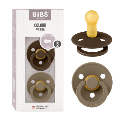 Picture of BIBS Pacifiers Colour Collection | Natural Rubber Baby Pacifier | Set of 2 BPA-Free Soothers | Made in Denmark | 6+ Months (Pack of 2) | Mocha/Dark Oak