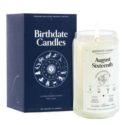 Picture of Birthdate Candles, August 16 - Leo Zodiac Scented Candles Birthday Gift - Rosemary, Chamomile & Shea Scent - All-Natural Soy & Coconut Wax, 60-80 Hour Burn Time - Made in USA