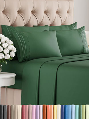 Picture of Queen 6 Piece Sheet Set - Breathable & Cooling Sheets - Hotel Luxury Bed Sheets - 1 Flat Sheet, 1 Fitted Sheet & 4 Pillowcases - Deep Pocket - Easy Fit, Soft & Wrinkle Free - Queen Emerald Sheets