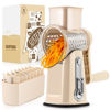 Picture of SUSTEAS Rotary Cheese Grater with Handle - Vegetable Shredder with 5 Well-designed Blades & Strong Suction Base,Round Mandoline Slicer & Food Chopper for Kitchen,with Blade Storage Box(Beige)