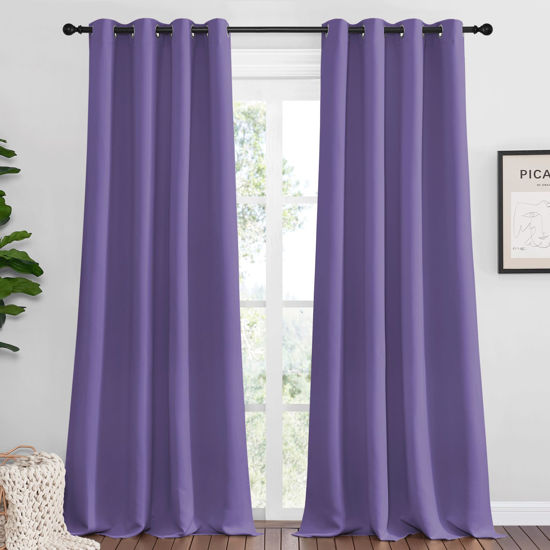 Picture of NICETOWN Lilac Purple Blackout Curtains 108" Long for Office, 55" Wide, 2 Pieces, Dining Room, Guest Room, Sound Reducing Heat and Cold Block Curtain Panels for Modern Room Decorative