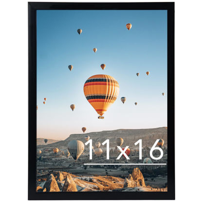 Picture of JCJMY 11x16 Picture Frame Black for Wall Hanging, Wall Mounting Horizontally or Vertically, 11 x 16 Wall Gallery Poster Photo Frame with Shatter Resistant Plexiglass, Black