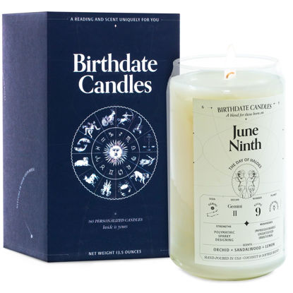 Picture of Birthdate Candles, June 9 - Gemini Zodiac Scented Candles Birthday Gift - Orchid, Sandalwood & Lemon Scent - All-Natural Soy & Coconut Wax, 60-80 Hour Burn Time - Made in USA