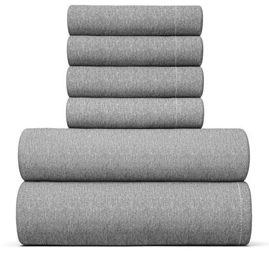 Picture of Cal King 6 Piece Sheet Set - Breathable & Cooling Sheets - Hotel Luxury Bed Sheets - 1 Flat Sheet, 1 Fitted Sheet & 4 Pillowcases - Easy Fit, Soft & Wrinkle Free - Cal King Heathered Grey Sheets