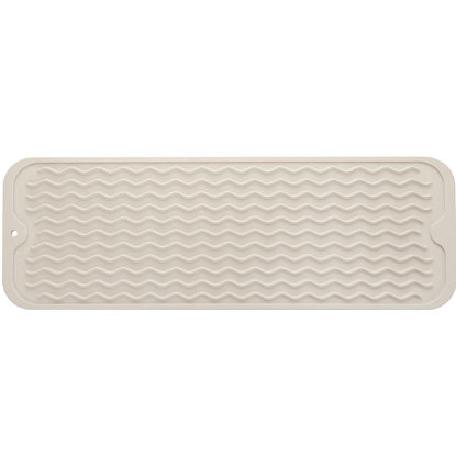 Picture of MicoYang Silicone Dish Drying Mat for Multiple Usage,Easy clean,Eco-friendly,Heat-resistant Silicone Mat for Kitchen Counter,Sink,Bar,Bottle,or Cup Tapioca M 17 inches x 6 inches