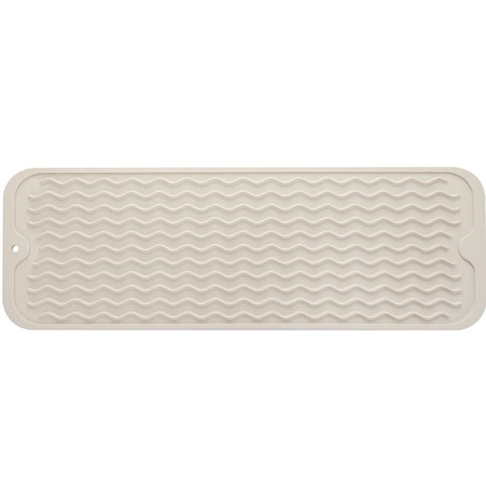 Picture of MicoYang Silicone Dish Drying Mat for Multiple Usage,Easy clean,Eco-friendly,Heat-resistant Silicone Mat for Kitchen Counter,Sink,Bar,Bottle,or Cup Tapioca M 17 inches x 6 inches