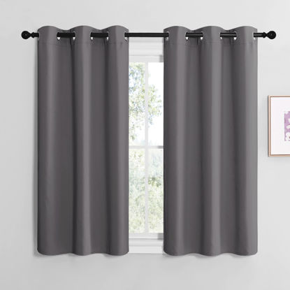 Picture of NICETOWN Bedroom Curtains Blackout Drapery Panels, Three Pass Microfiber Thermal Insulated Solid Ring Top Blackout Window Curtains/Drapes (Two Panels, 42 x 50 inches, Gray)