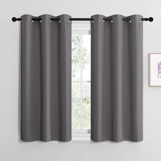 Picture of NICETOWN Bedroom Curtains Blackout Drapery Panels, Three Pass Microfiber Thermal Insulated Solid Ring Top Blackout Window Curtains/Drapes (Two Panels, 42 x 50 inches, Gray)