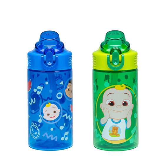 Picture of Zak Designs CoComelon Sage Kids Water Bottle For School or Travel, 16oz Durable Plastic Water Bottle With Straw, Handle, and Leak-Proof, Pop-Up Spout Cover, 2-Pack Set (JJ & Cody)