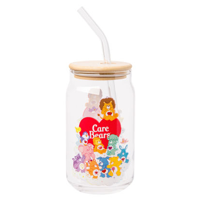 Picture of Silver Buffalo Care Bears Heart Cousins Brave Lion Playful Monkey Gentle Lamb Cozy Penguin Lotsa Elephant Bright Raccoon Proud Cat Loyal Dog Treat Pig Swift Rabbit Glass Jar Tumbler w Bamboo Lid, 16oz
