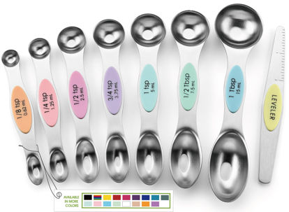 Picture of Spring Chef Stainless Steel Magnetic Measuring Spoons Set of 8 with Leveler, Metal Teaspoon & Tablespoon Measuring Spoons for Dry and Liquid Ingredients, Kitchen Gadgets for Baking & Cooking - Pastel