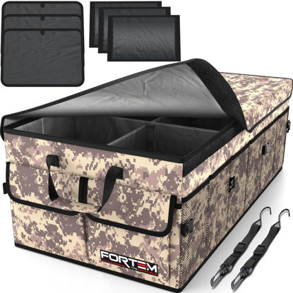 Picture of FORTEM Car Trunk Organizer, Car Storage Organizer, Collapsible Multi Compartment Car Organizer, SUV Trunk Organizer, Non Slip Bottom, Adjustable Securing Straps, Foldable Cover (Desert, X-Large)