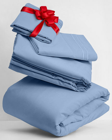 Picture of Mellanni Queen Sheets Set - 4 PC Iconic Collection Bedding Sheets & Pillowcases - Hotel Luxury, Extra Soft, Cooling Bed Sheets - for Women, Men, Kids & Teens (Queen, Sky Blue)