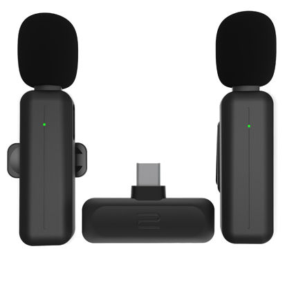 Picture of 2 Pack Wireless Mini Lavalier Lapel Microphone for iPhone 15,16,Android Phone - 80ft Cordless Clip on Dual Mics with Noise Reduction 5H Working Time for Video Recording Vlogging, YouTube, Interview